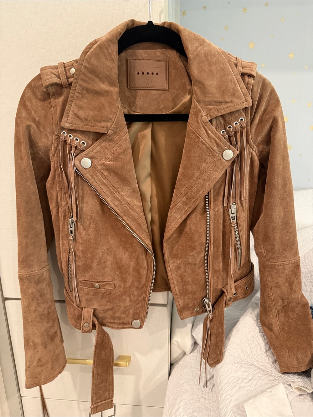 Blank NYC Brown Suede Fringe Moto Jacket